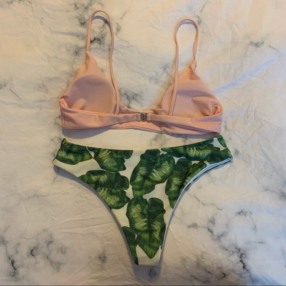 Pink and Tropical  Leaf Bikini Set - Picture 3 of 6